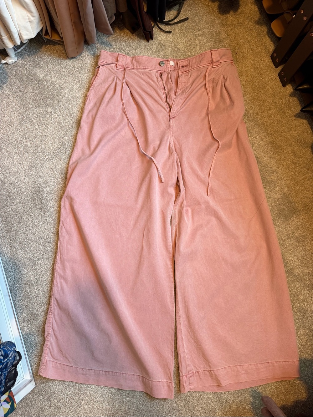 LOFT High Waist Drawstring Palazzo Pants in Dusty Pink - Picture 3 of 7